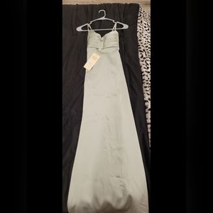 Sage green, satin full length dress NEVER WORN.